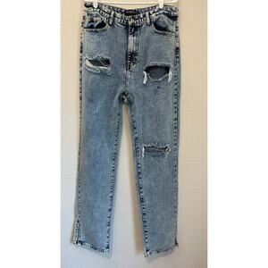 Pretty Little Thing Distressed Jeans Size 12 Tall Straight Leg NWT high waist